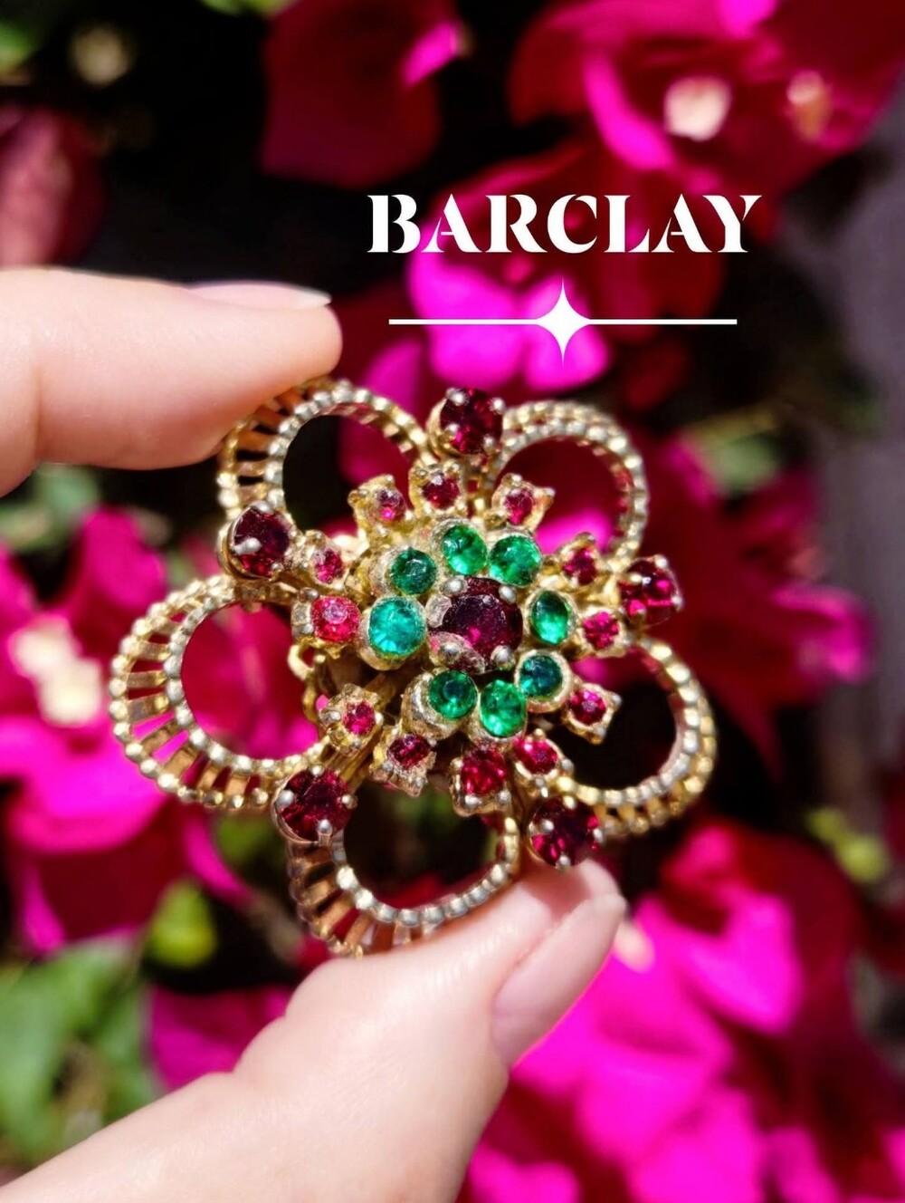 50s Barclay Multi-Tiered Christmas Rhinestone Flower Brooch